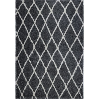 LaDole Rugs Geometric Trellis Stylish Area Rug in Dark Grey Ivory 4x6