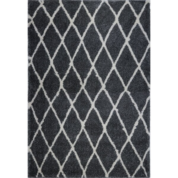 LaDole Rugs Geometric Trellis Stylish Area Rug in Dark Grey Ivory 4x6