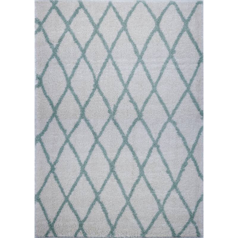 LaDole Rugs Geometric Trellis Stylish Area Rug in Dark Grey Ivory 4x6 - 5'3" x 7'6"(160cm x 230cm) - Ivory-Water Green