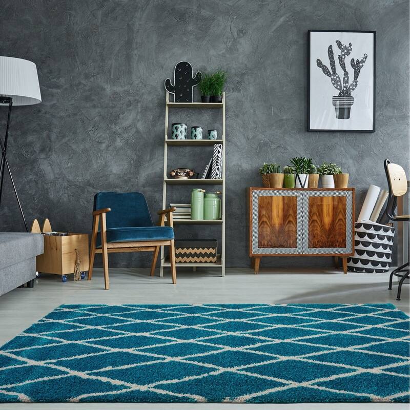 LaDole Rugs Geometric Trellis Stylish Area Rug in Dark Grey Ivory 4x6