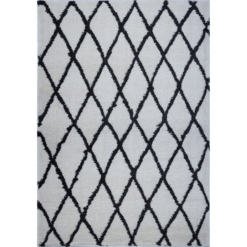 LaDole Rugs Geometric Trellis Stylish Area Rug in Dark Grey Ivory 4x6 - 6'5" x 9'5" (200cm x 290cm) - Ivory-Dark Grey