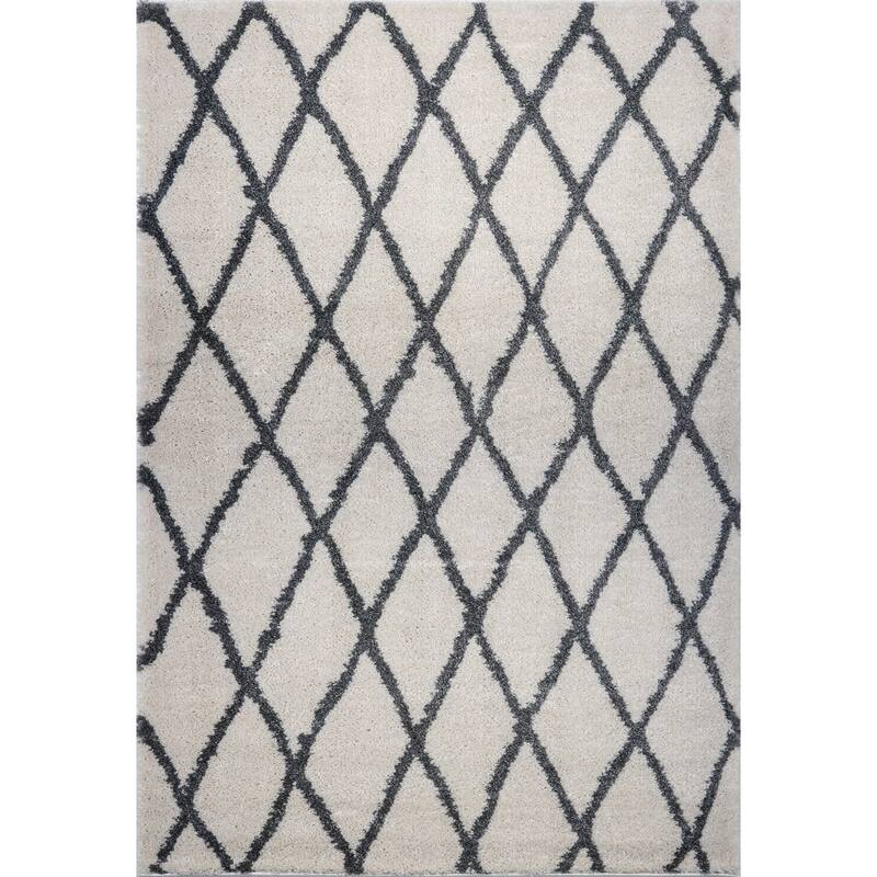 LaDole Rugs Geometric Trellis Stylish Area Rug in Dark Grey Ivory 4x6