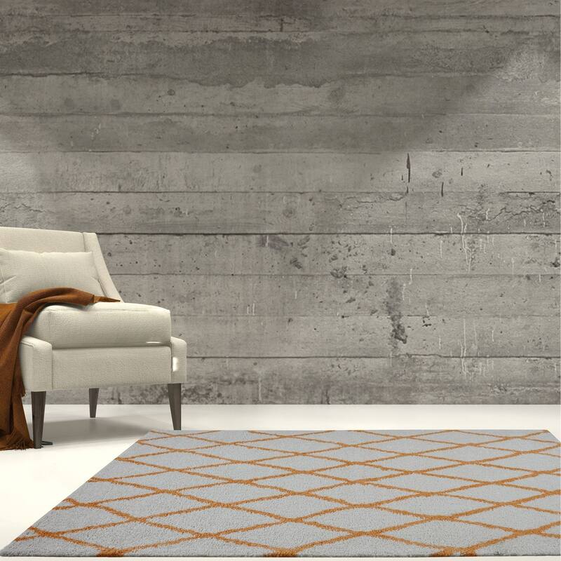 LaDole Rugs Geometric Trellis Stylish Area Rug in Dark Grey Ivory 4x6