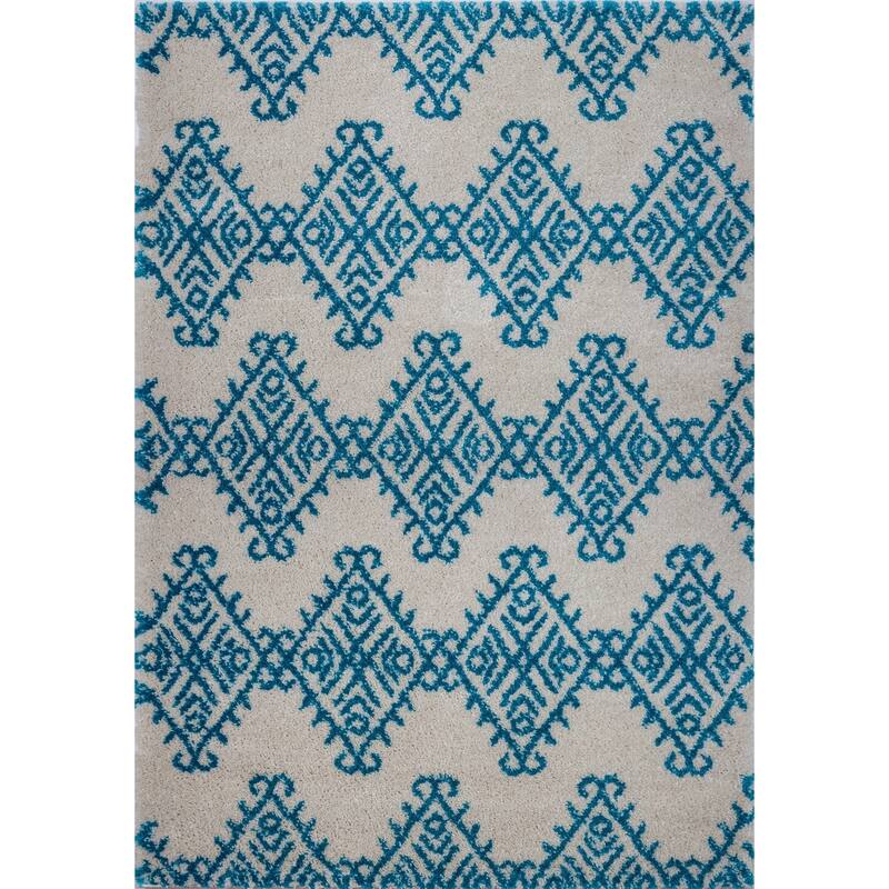 LaDole Rugs Soft Trellis Geometric Area Rug in Ivory Dark Grey 4x6 - 5'3" x 7'6"(160cm x 230cm) - Turquoise-Ivory