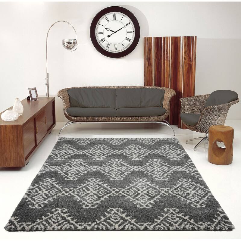 LaDole Rugs Soft Trellis Geometric Area Rug in Ivory Dark Grey 4x6