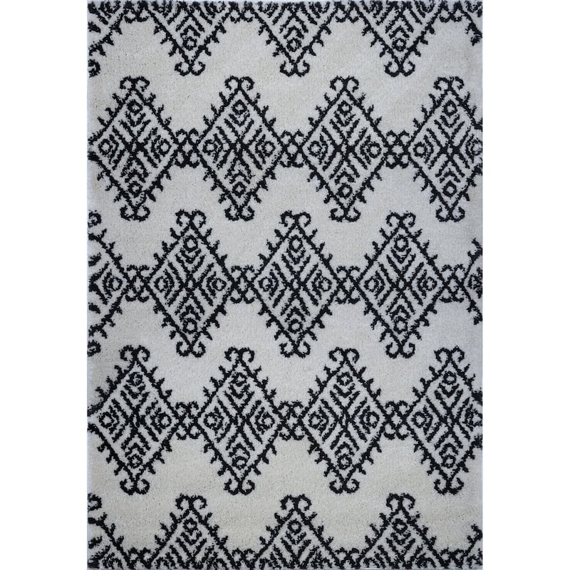LaDole Rugs Soft Trellis Geometric Area Rug in Ivory Dark Grey 4x6 - 5'3" x 7'6"(160cm x 230cm) - Ivory-Dark Grey
