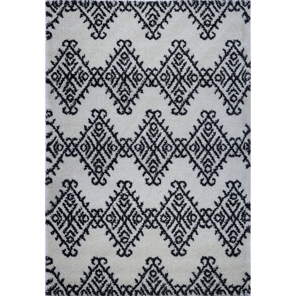 LaDole Rugs Soft Trellis Geometric Area Rug in Ivory Dark Grey 4x6