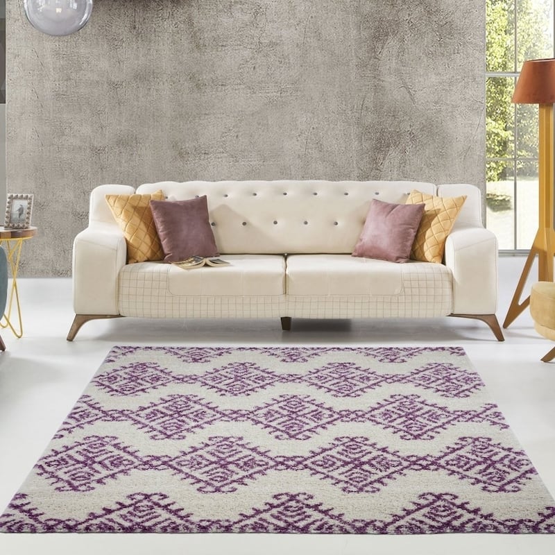 LaDole Rugs Soft Trellis Geometric Area Rug in Ivory Dark Grey 4x6