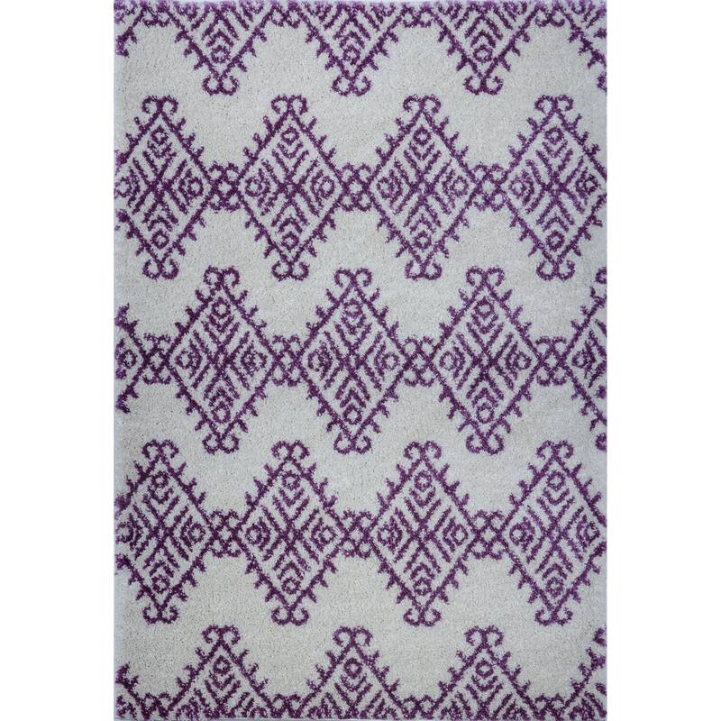 LaDole Rugs Soft Trellis Geometric Area Rug in Ivory Dark Grey 4x6 - 6'5" x 9'5" (200cm x 290cm) - Ivory-Berry
