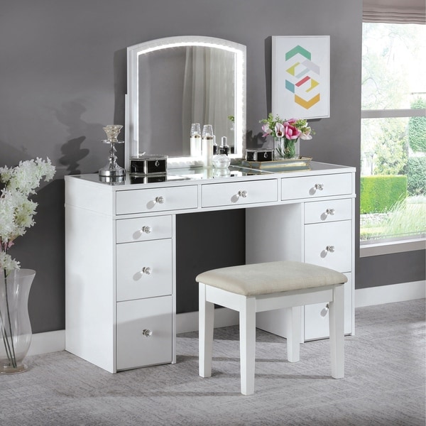 Shop Furniture of America Cork Transitional White 2piece Vanity Set Free Shipping Today Shop Furniture of America Cork Transitional White 2piece Vanity Set Free Shipping Today