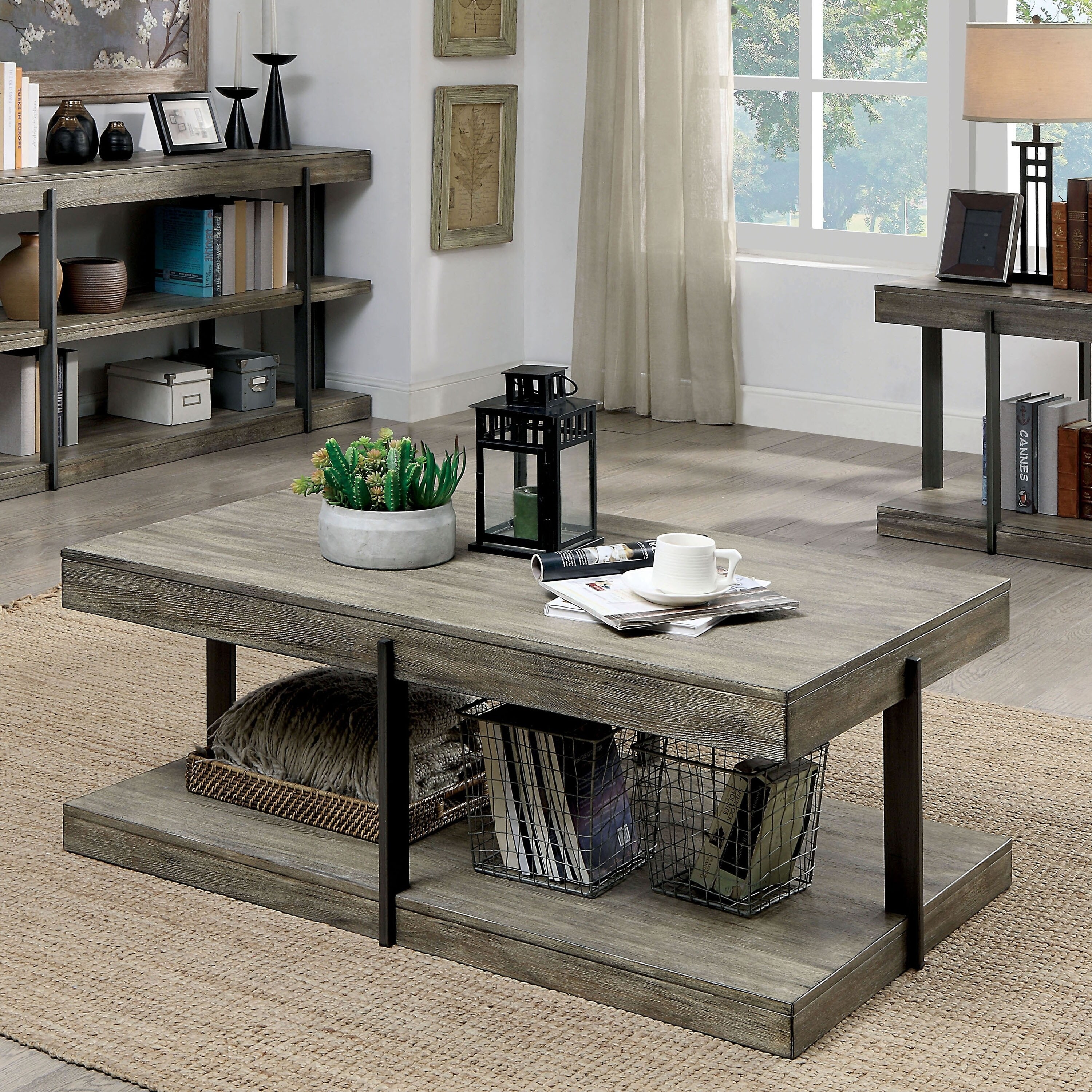 Carbon Loft Karnes Rustic Grey Metal 48 Inch 1 Shelf Coffee Table Overstock 29243867