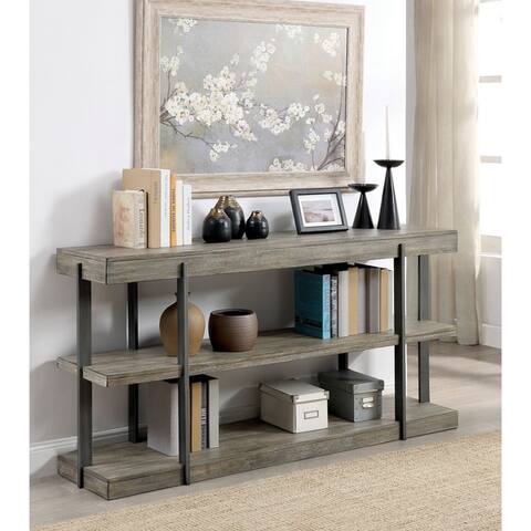 Furniture of America Lish Rustic Grey Metal Open Shelf Sofa Table