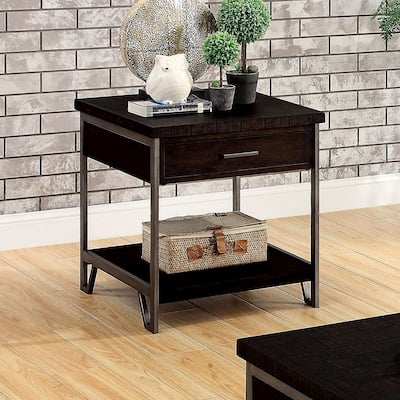 Hawkins Industrial Oak 24-inch Solid Wood 1-Shelf Side Table by Furniture of America