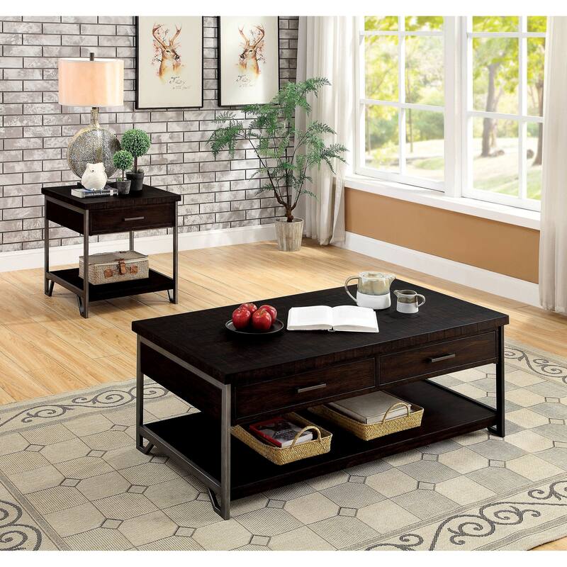 Hawkins Industrial Oak 24-inch Solid Wood 1-Shelf Side Table by Furniture of America