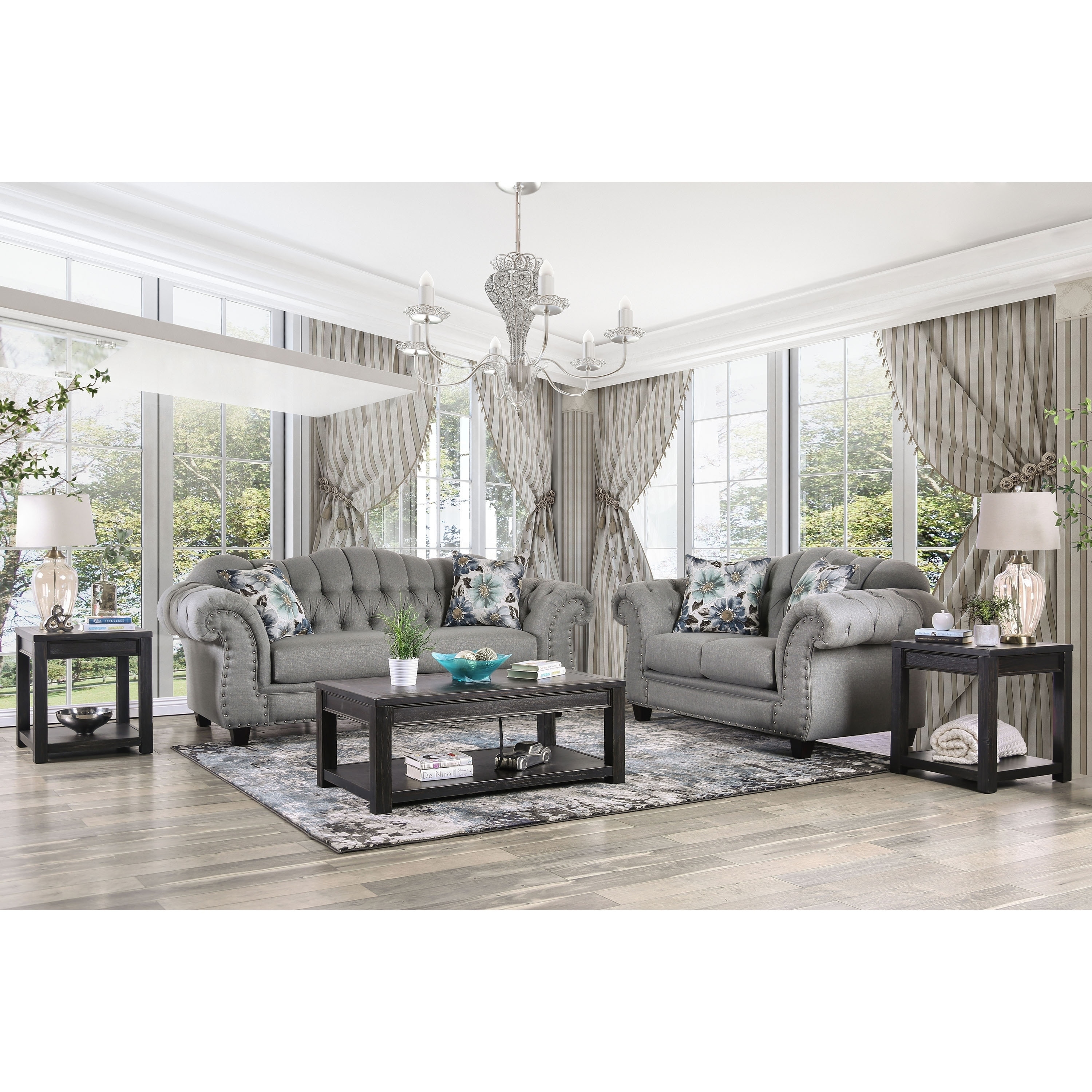 Shop Furniture Of America Jath Transitional Grey Linen Fabric Tufted Sofa On Sale Overstock