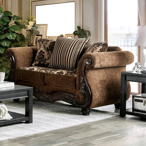 Furniture of America Pora Traditional Brown Weave Chenille Loveseat