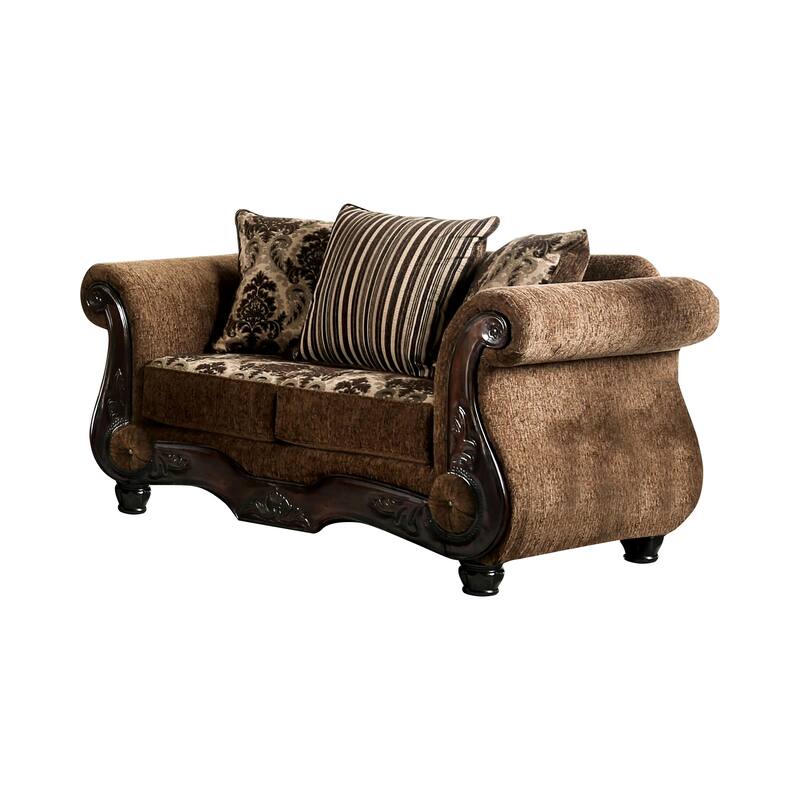 Pora Traditional Brown Weave Chenille Loveseat by Furniture of America