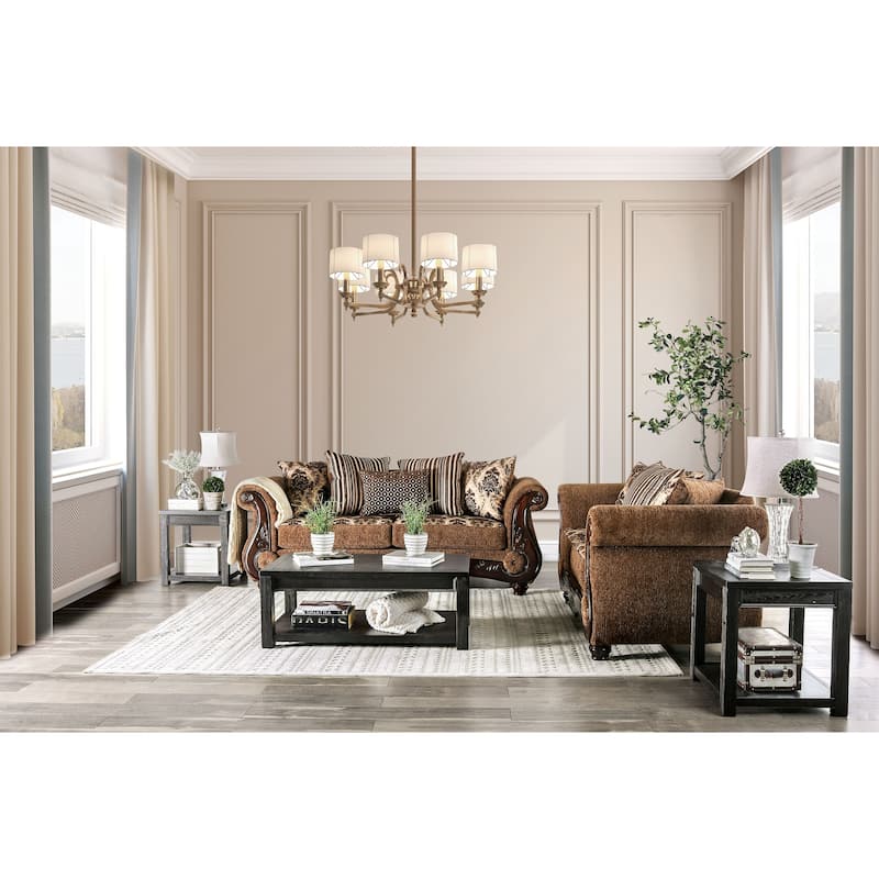 Pora Traditional Brown Weave Chenille Loveseat by Furniture of America