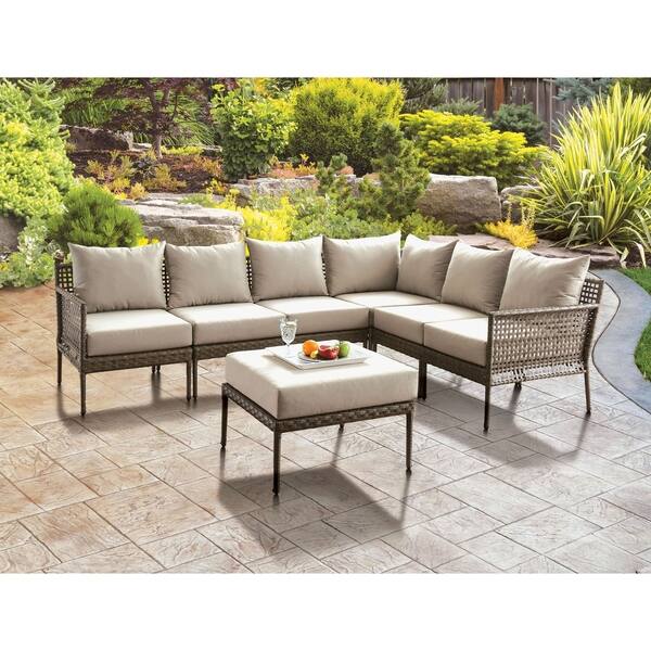 slide 2 of 4, Furniture of America Deso Contemporary Beige Sectional with Ottoman