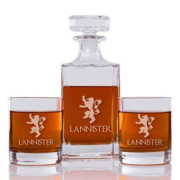 Lannister Engraved Decanter and Rocks Glasses, Set of 3
