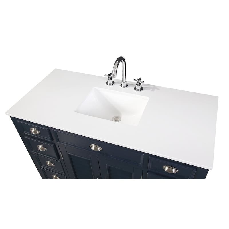 46.5" Benton Collection Zapate Navy Blue Quartz Top Bathroom Vanity