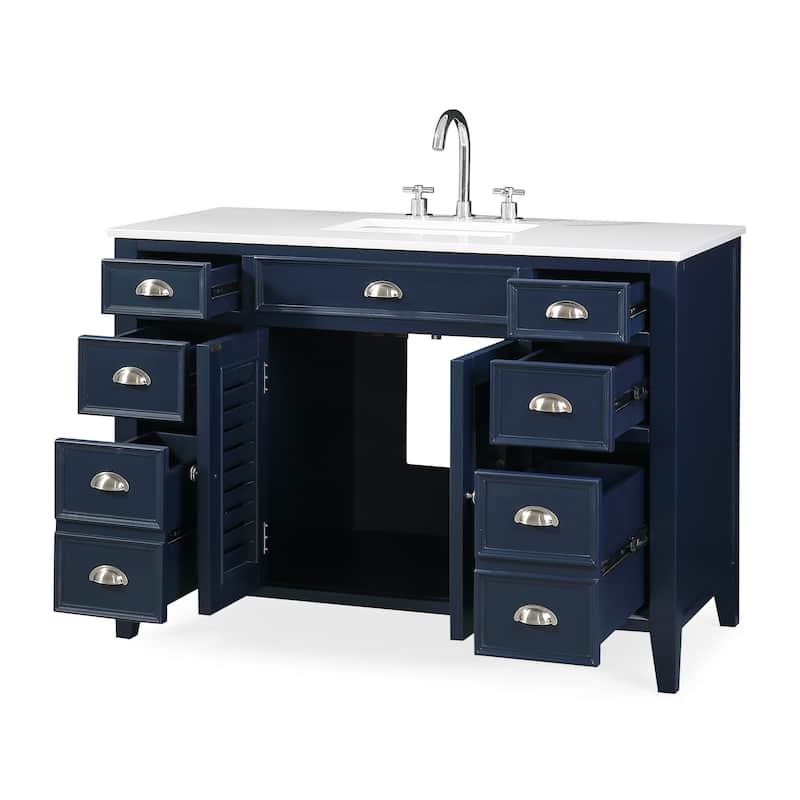 46.5" Benton Collection Zapate Navy Blue Quartz Top Bathroom Vanity