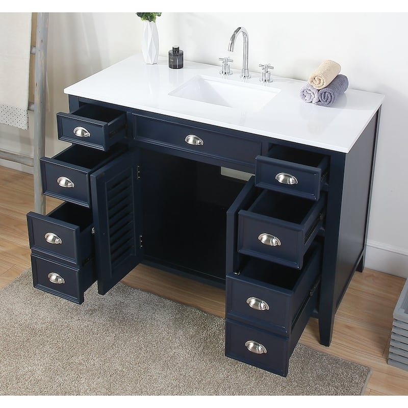 46.5" Benton Collection Zapate Navy Blue Quartz Top Bathroom Vanity