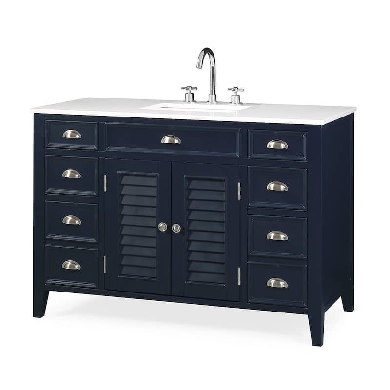 46.5" Benton Collection Zapate Navy Blue Quartz Top Bathroom Vanity
