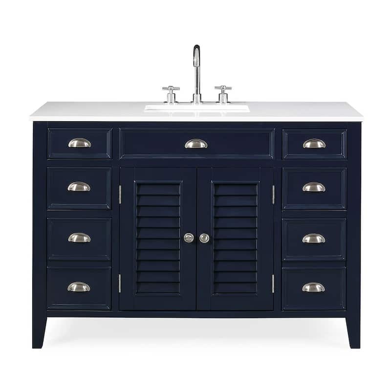 46.5" Benton Collection Zapate Navy Blue Quartz Top Bathroom Vanity - N/A