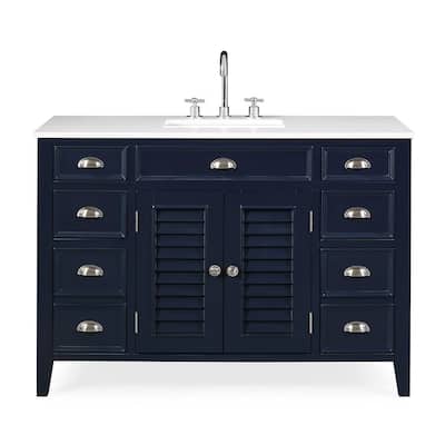 46.5" Benton Collection Zapate Navy Blue Quartz Top Bathroom Vanity