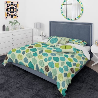 Designart 'Texture with Leaf' Mid-Century Modern Duvet Cover Comforter Set