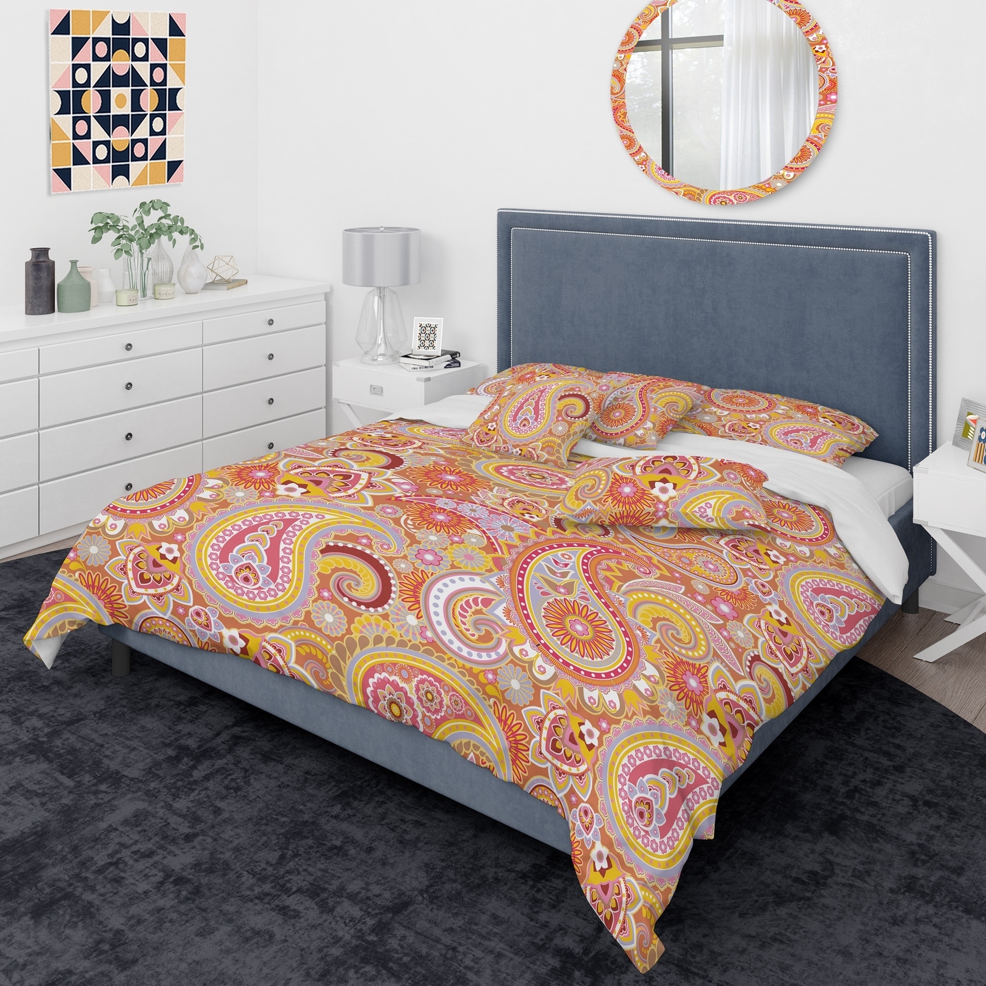 Designart Pattern Based On Traditional Asian Elements Mid Century Modern Duvet Cover Comforter Set Overstock 29257772