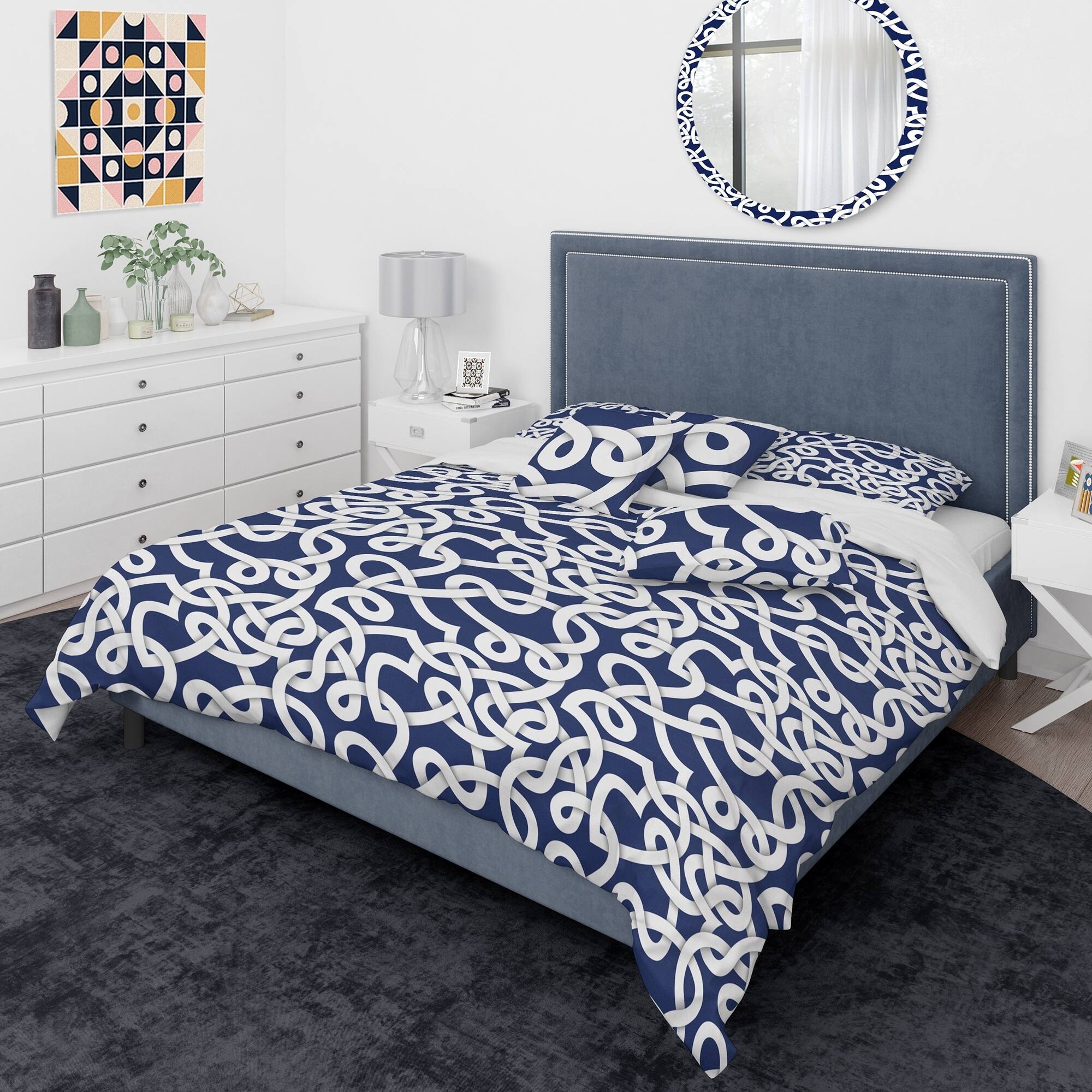 Designart 'White & Blue Abstract Pattern' Mid-Century Modern Duvet ...