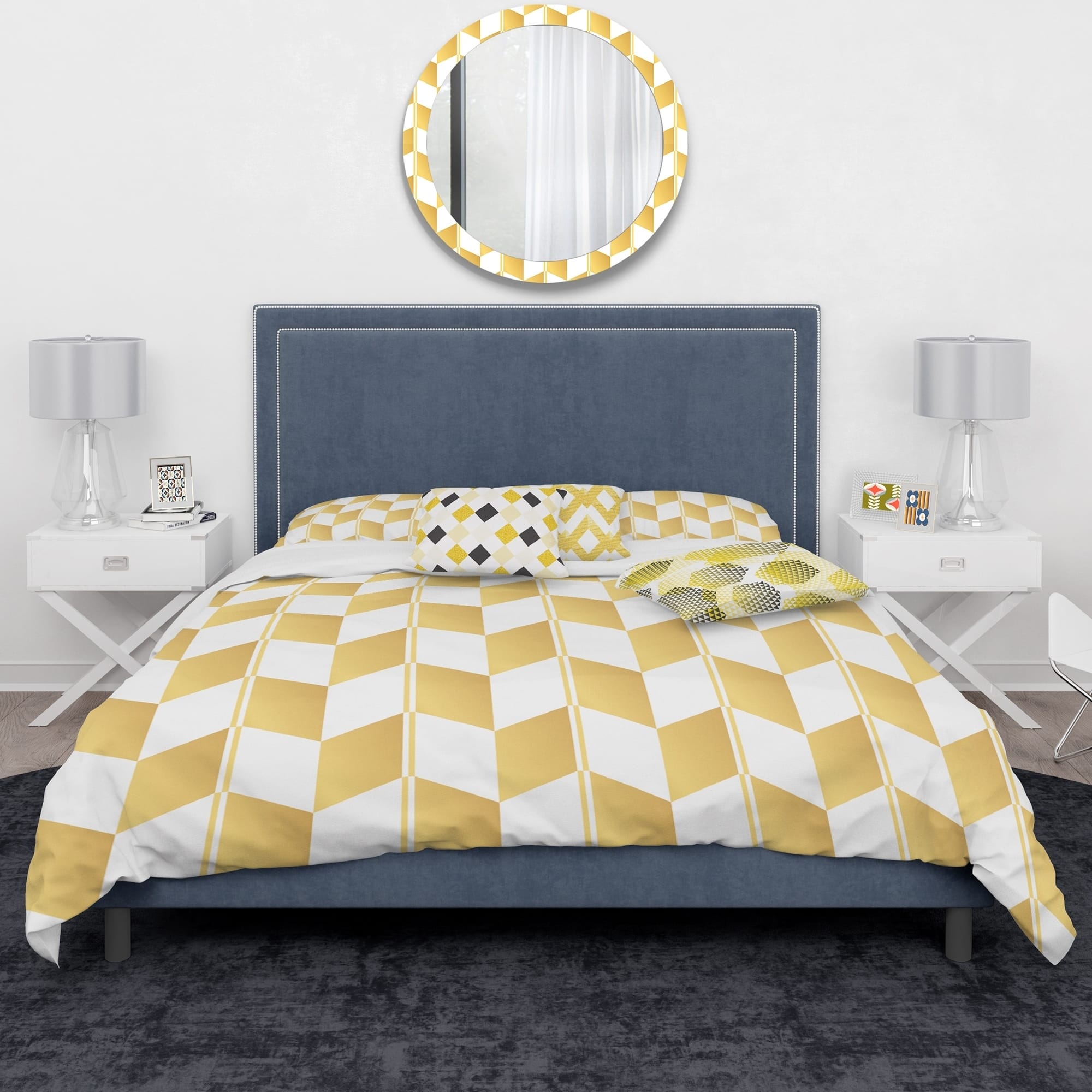 Designart 'Gold And White Geometric Pattern I' Mid-Century Modern Duvet ...