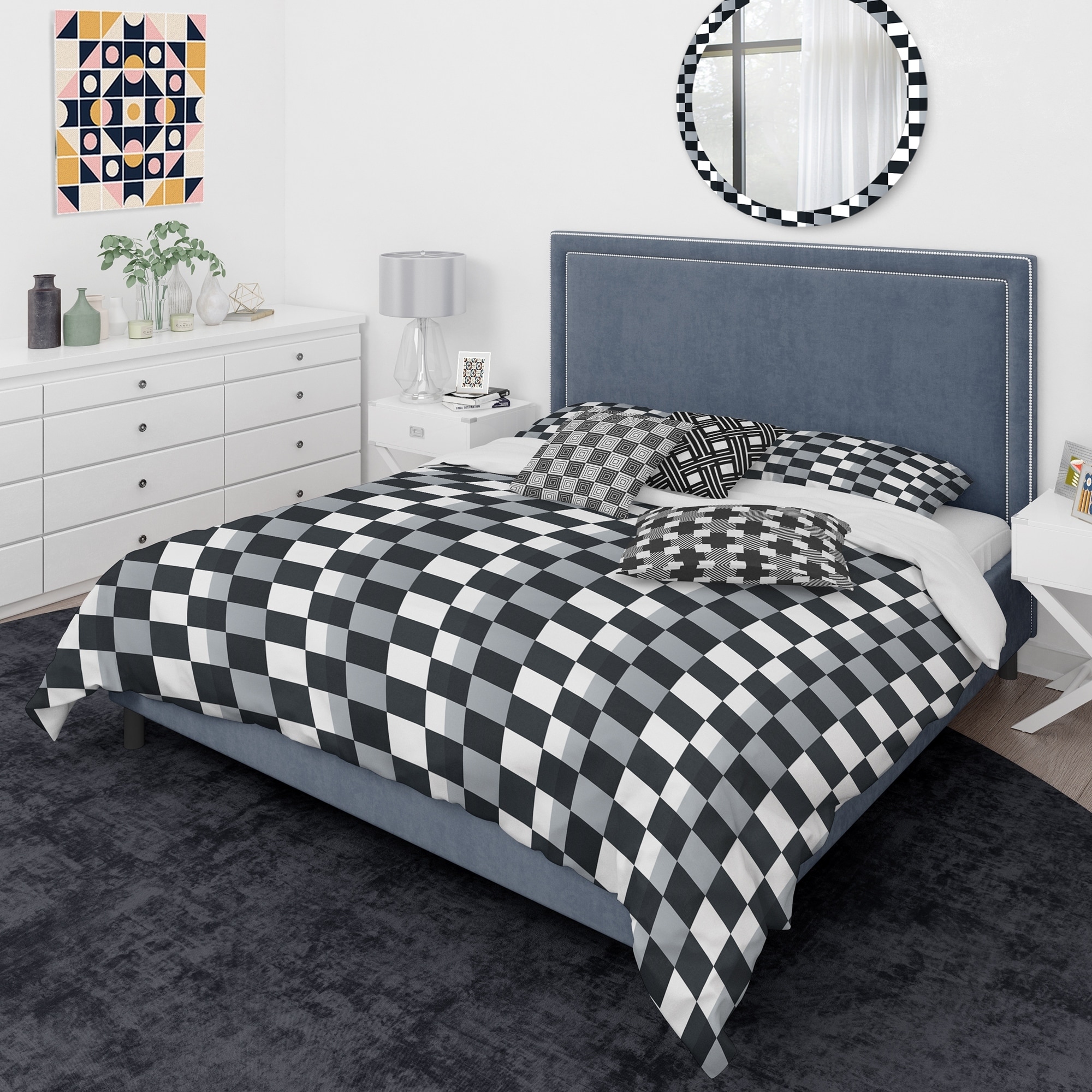 Designart 'Geometric Monochrome Pattern I' Mid-Century Modern Duvet Cover Comforter Set