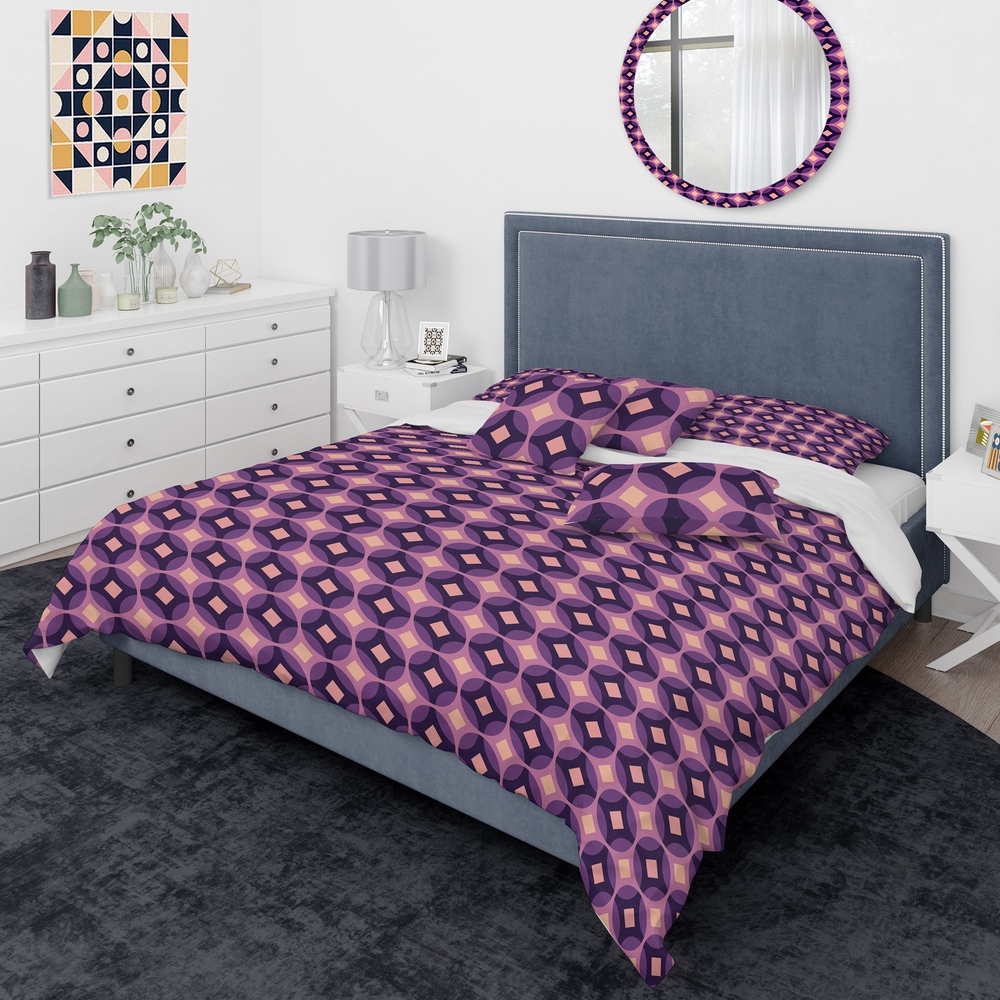 Designart 'Retro Circular Purple And Yellow Pattern' Mid-Century Modern Duvet Cover Comforter Set