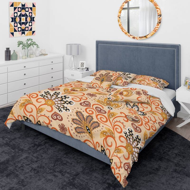 Designart 'Retro Indian Floral Batik III' Mid-Century Modern Duvet ...