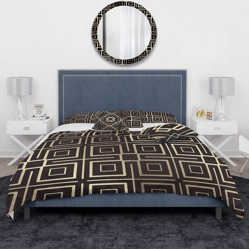 Designart 'Golden Luxury Geometrics XII' Mid-Century Modern Duvet Cover ...