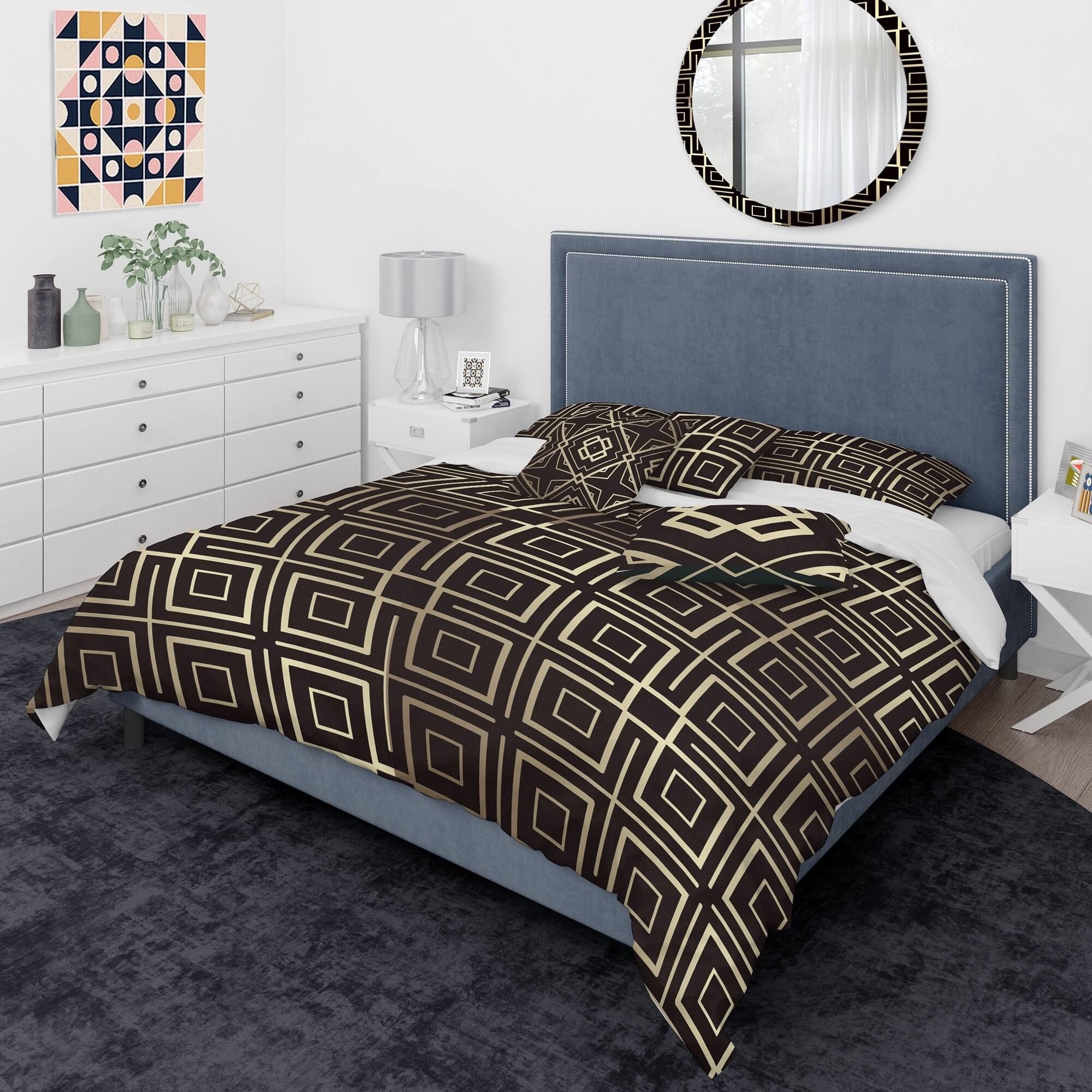 Designart 'Golden Luxury Geometrics XII' Mid-Century Modern Duvet Cover ...