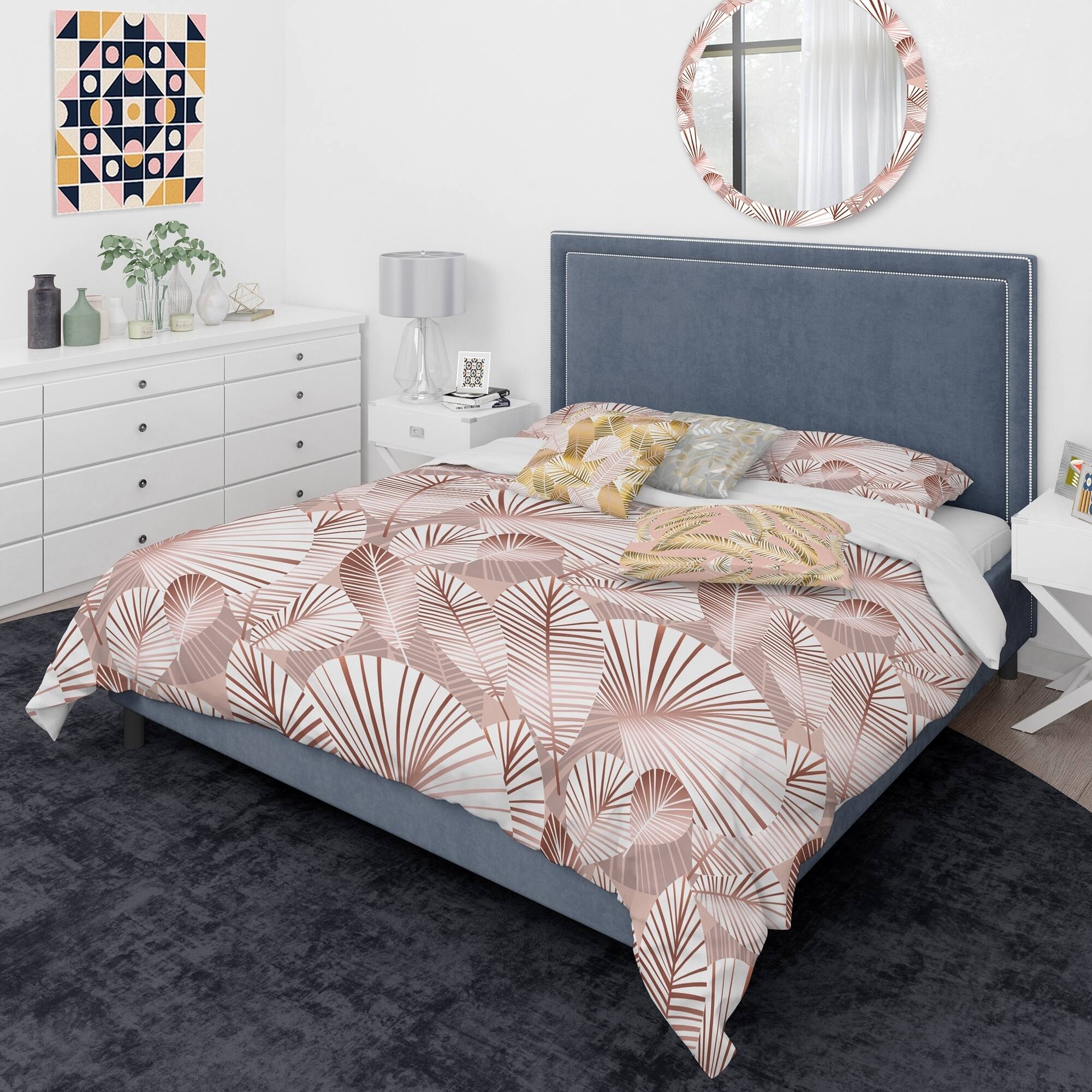 Designart 'Golden Tropical Pattern IV' Mid-Century Modern Duvet Cover ...