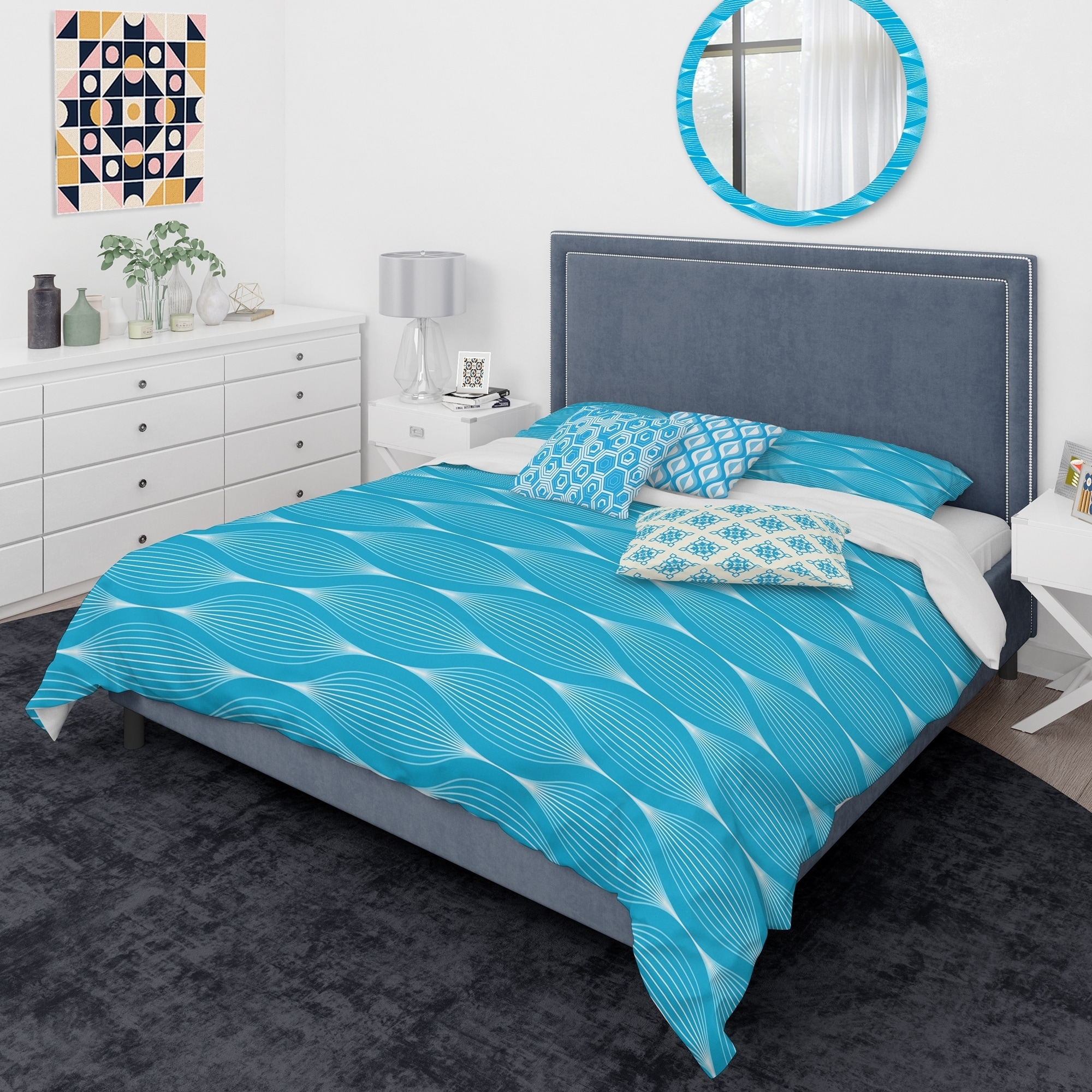 Shop Designart Light Blue Wave Pattern Mid Century Modern Duvet