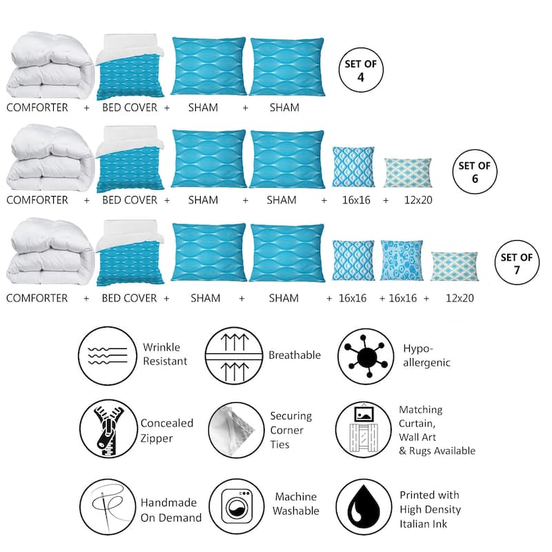 Designart 'Light Blue Wave pattern' Mid-Century Modern Duvet Cover Comforter Set