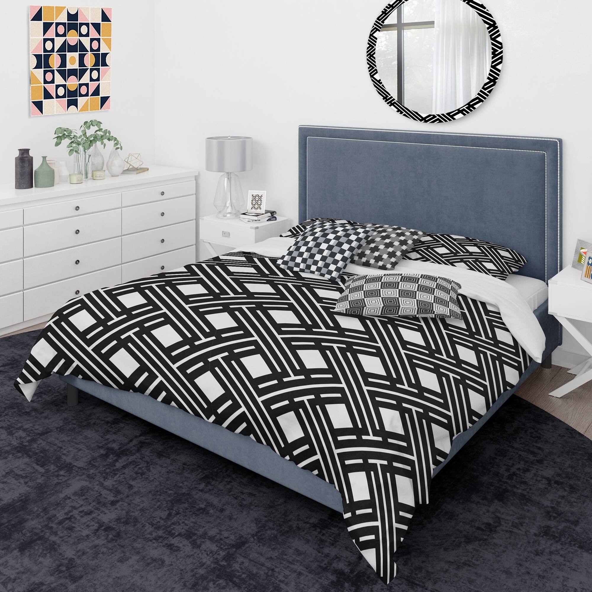 Designart 'Monochrome Geometric Pattern II' Mid-Century Modern Duvet ...