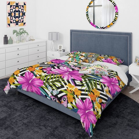 Designart 'Tropical Foliage And Geometrics' Mid-Century Modern Duvet Cover Comforter Set