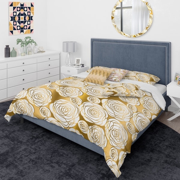 Designart 'Golden Floral III' Mid-Century Modern Duvet Cover Comforter ...