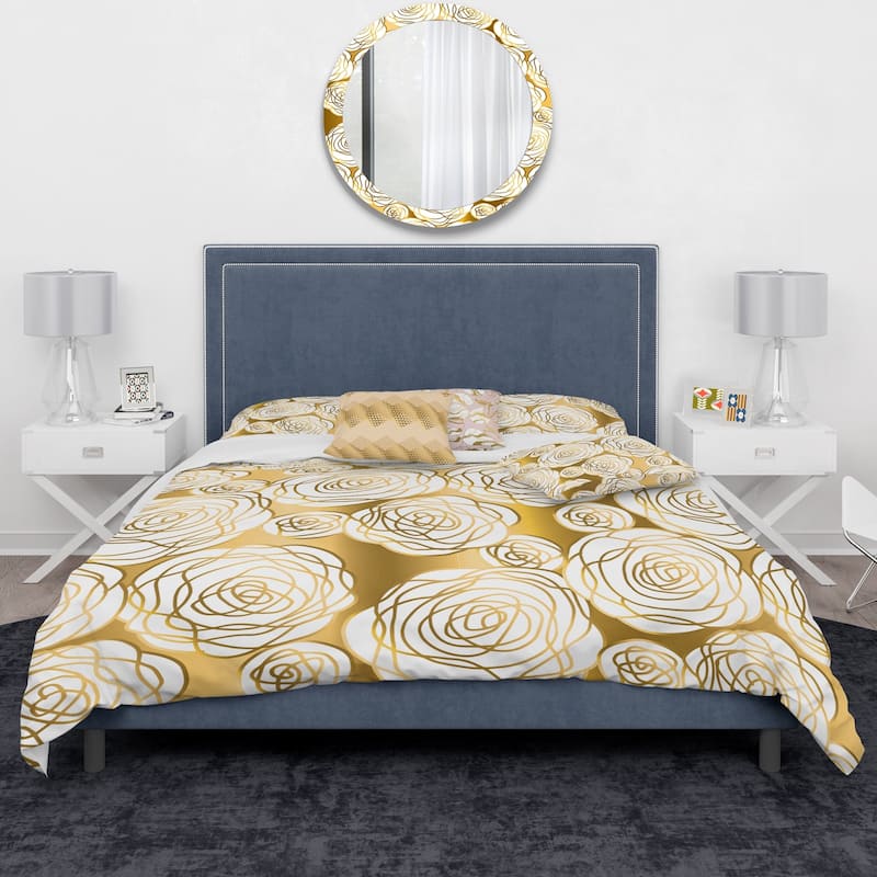 Designart 'Golden Floral III' Mid-Century Modern Duvet Cover Comforter ...