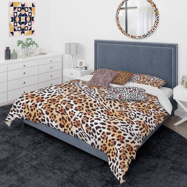 slide 1 of 3, Designart 'Leopard Fur Safari II' Mid-Century Modern Duvet Cover Comforter Set