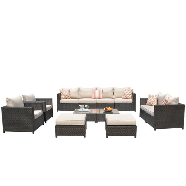 Shop Black Friday Deals On Ovios Patio Furniture Set Big Size Outdoor Furniture 12 Pcs Set Pe Rattan Wicker Sectional With 4 Pillows And 2 Furniture Covers Overstock 29258354