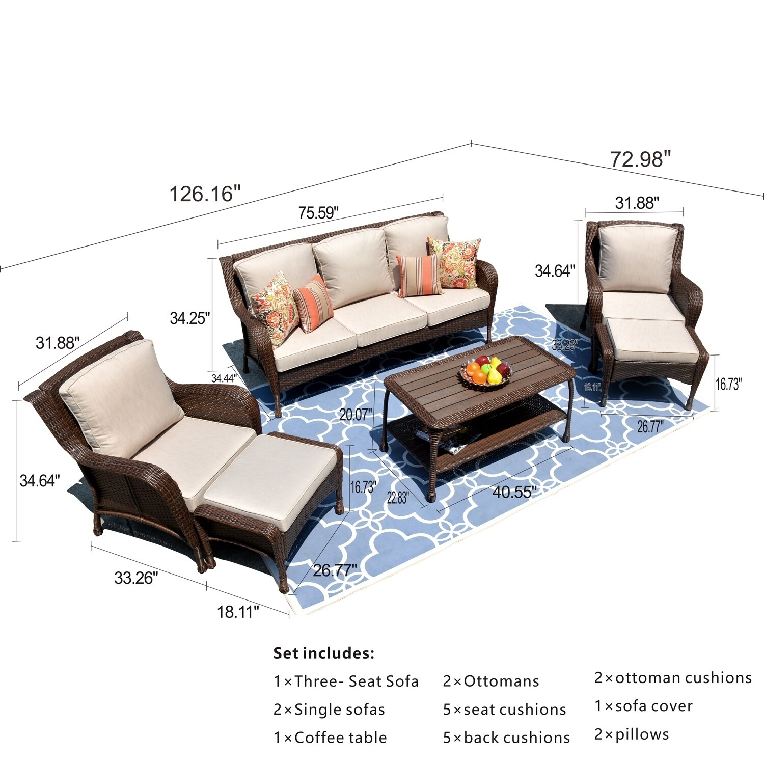 Shop Ovios Patio Furniture Sets 6 Pcs Rattan Wicker Chair