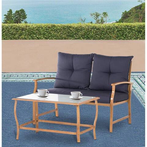 Solaura Outdoor 2-piece Wood-Grain Loveseat Couch & Coffee Table